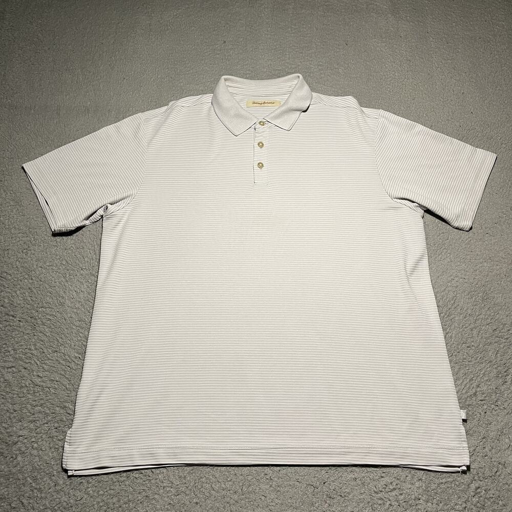 Tommy Bahama Polo Shirt Mens Large Gray Modal Polyester Short Sleeve Ribbed